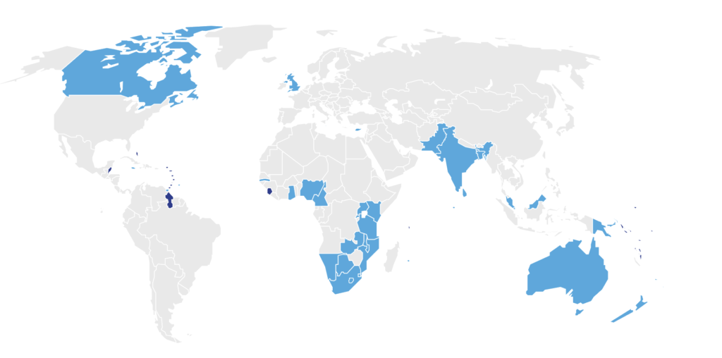 Map showing Commonwealth countries which did and did not take part in the survey