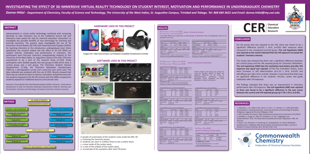 Poster - Investigating the effect of 3D immersive virtual reality technology on student interest, motivation and performance in undergraduate chemistry