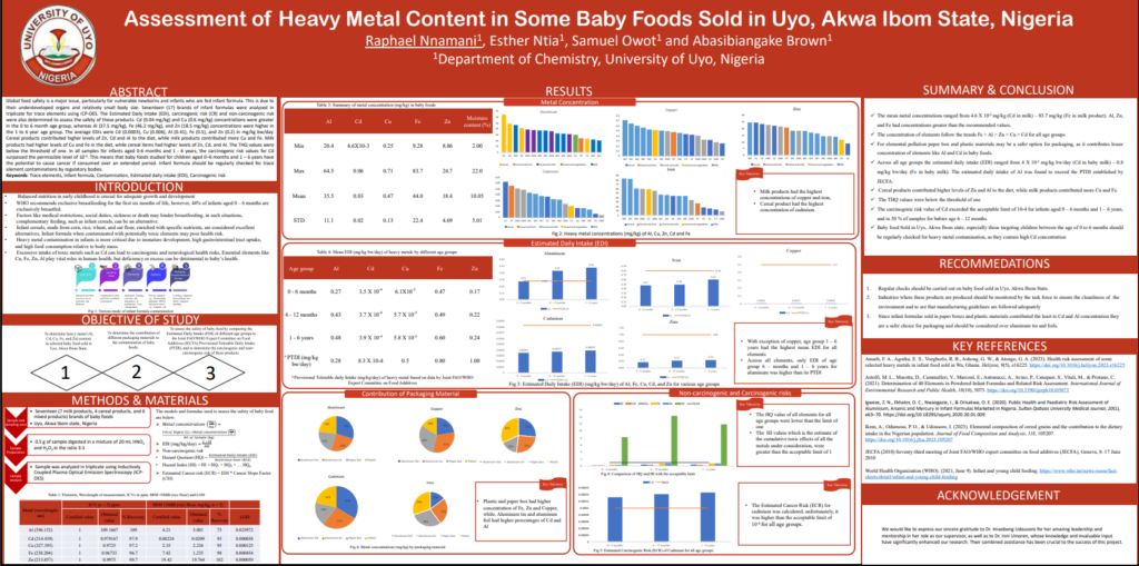Poster - Analysis of selected elements in some baby foods in Uyo, Akwa Ibom state, Nigeria