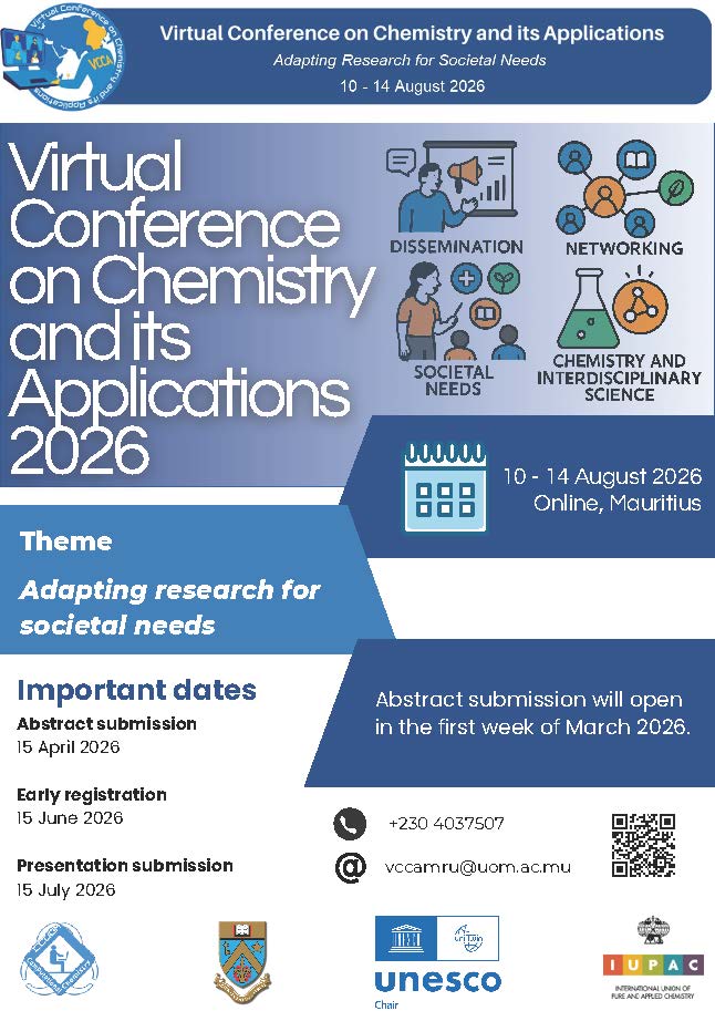 Flyer promoting the Virtual Conference on Chemistry and it's Applications